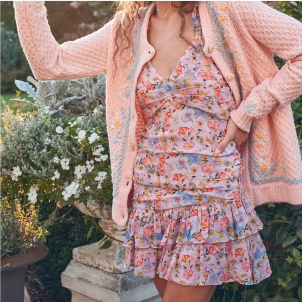 LoveShackFancy Ruffle Floral Mini Crepon Dress - Picture 13 of 14